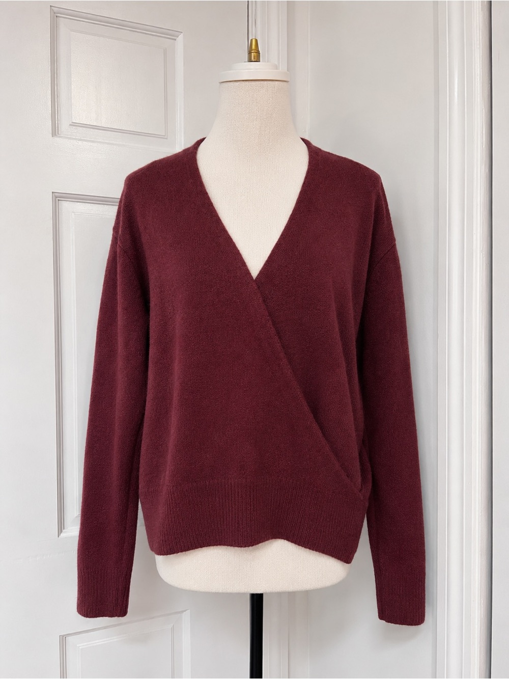 1. State Women's Wrap-Front V-Neck Sweater in Burgundy